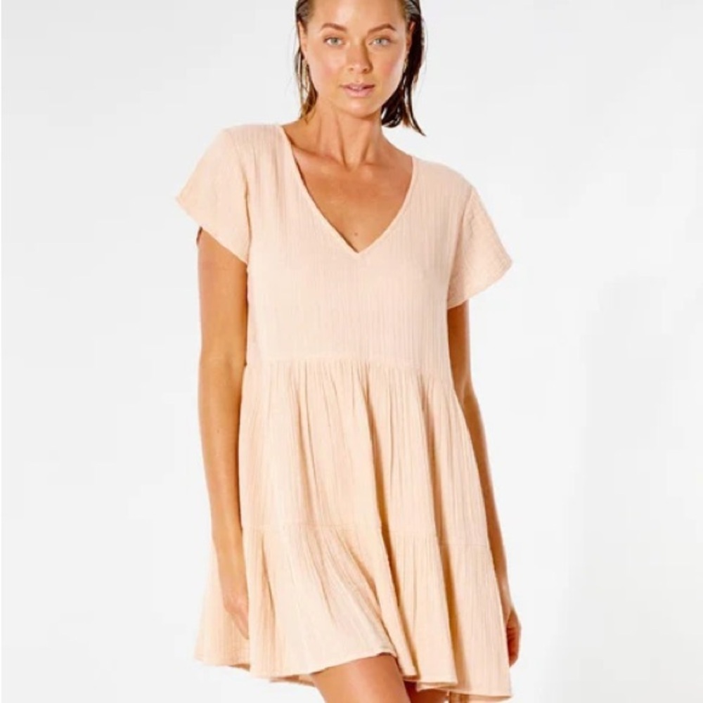 Rip Curl Soft Pink V-Neck Dress Large Cotton